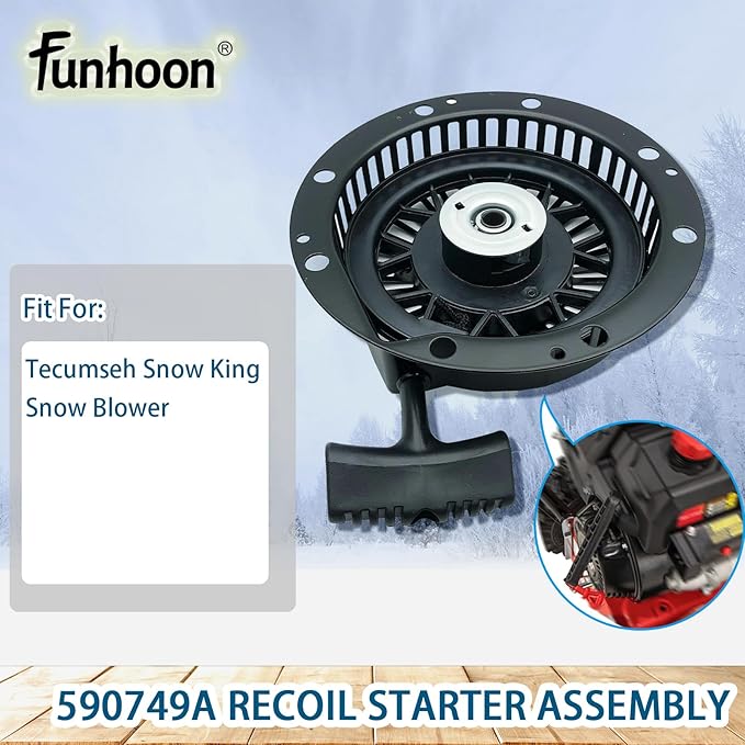 590749A Pull Starter Recoil Starter Assembly for Tecumseh Snow King HM100 HMSK80 HMSK85 HMSK90 HMSK100 HMSK105 HMSK110 LH318 LH358 Engines Snow Blowers Replaces 590749 590789 590672 590733