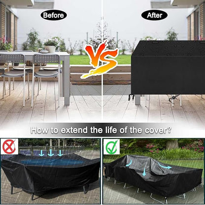 Patio Furniture Covers Outdoor Table Cover Waterproof Rectangular Patio Dining Table Cover Wind Dust Proof Anti-UV Garden Sectional Couch-Cover Table and Chair Set Covers 80"L x 40"W x 29"H Black