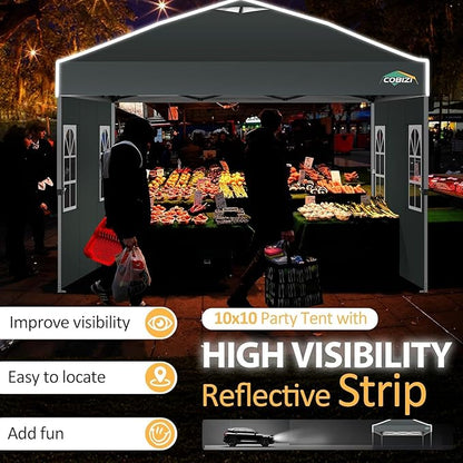 COBIZI 10x10 Pop up Canopy Tent with Sidewalls One Person Setup, Easy Outdoor Commercial Event Gazebo Shelter Enclosed Waterproof with Air Vent, 4 Sandbags for Garden,Party,Grey