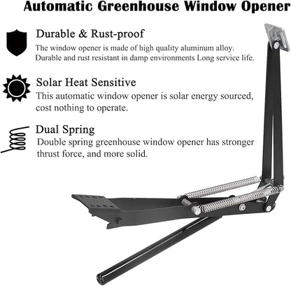 2X Auto Vent Opener Solar Automatic Window Opener for Greenhouse Heat Sensitive Roof Vent Opener Auto Vent Kit Gardening Tools Greenhouse Accessories Hothouse Roof Vent Kit (Dual Spring Up to 30lbs)