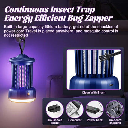 Bug Zappers, Portable USB Rechargeable with 360° Smart Zapping, Camping Lamp, Quiet Operation, Safe for Baby and Pregnant, Ideal for Garden, Home, Campsite