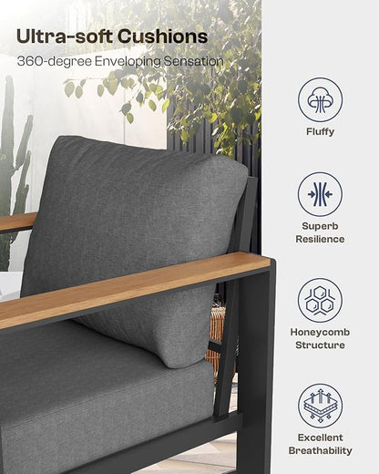 Aluminum Outdoor Patio Furniture Set with Coffee Table, 4 Piece Patio Conversation Sets with Washable Thick Cushions, Patio Sectional Furniture Set for Porch, Balcony, Deck, Graphite