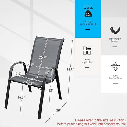 Tangkula Patio Dining Chairs Set of 4, Outdoor Stackable All Weather Heavy Duty Dining Chairs Set with Armrests, Support 330 LBS, for Poolside, Backyard, Garden, Deck, Front Porch (Grey)