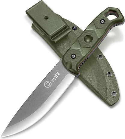 CVLIFE Full Tang Fixed Blade Knife with Sheath,Sharp Blade Made of D2 Steel with Nylon Fiberglass Handle,Survival Knife for Men Outdoor Hunting Camping and EDC Bushcraft,Green