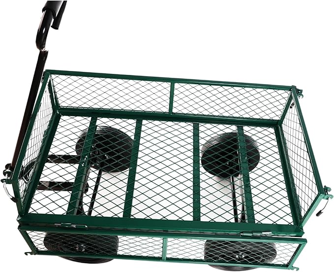 Heavy-Duty Solid Tire Garden Dump Cart - 4.86 cu. ft. Yard Wagon Cart with 600 LBS Capacity & Spacious Mesh Bed (37" x 19.5") - No-Flat Tires, Utility Wagon