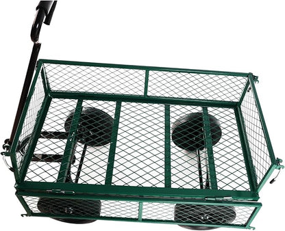 Heavy-Duty Solid Tire Garden Dump Cart - 4.86 cu. ft. Yard Wagon Cart with 600 LBS Capacity & Spacious Mesh Bed (37" x 19.5") - No-Flat Tires, Utility Wagon