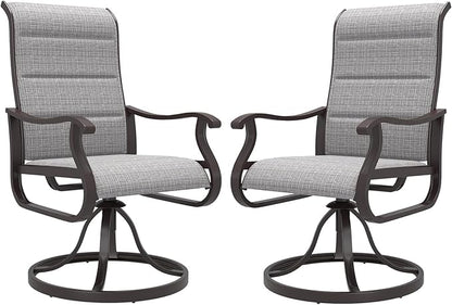 Amopatio Padded Patio Swivel Chairs Set of 2, Outdoor Dining Chairs with Ultra Soft Textilene High Back Seat & Metal Rocker Frame, for Backyard Deck Lawn Garden, Light Gray