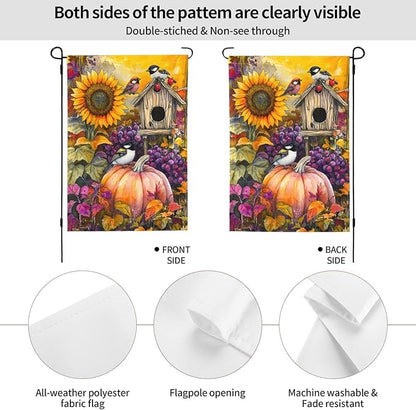 Fall Thanksgiving Pumpkin Garden Flag Vertical Double Sided Outdoor Yard Flags 12.5x18 Inch Burlap Banners for House Lawn