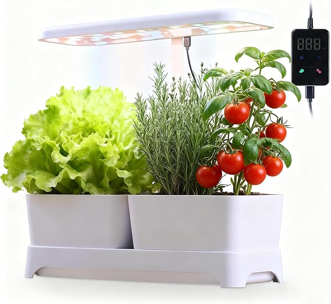 Indoor Garden Led Grow Light Planter Pots, Herb Kitchen Garden Grow Kit, Full Spectrum LED Plant Light for Plants, Height Adjustable Growing Lamp with Intelligent Controller (White, 16*6.3*7.1 inch)