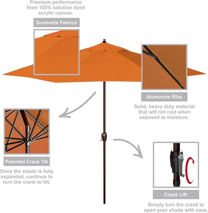 California Umbrella 9' Round Sunbrella Aluminum Outdoor Deck, Pool or Patio Umbrella, Crank Lift, Auto Tilt, Bronze Pole, Tuscan