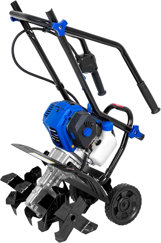 BILT HARD 46cc 4-Cycle 1.9HP Gas Powered Tiller Cultivator - 16" Heavy-Duty Steel Tines Rototiller, Adjustable Wheels & Cushioned Handle Grips for Plowing, Tilling, Weeding in Garden, Farm