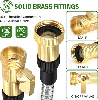 TOOLCY Garden Hose 50FT x 1/2inch, 304 Stainless Steel Garden Hoses, Heavy Duty Metal Water Hoses for Outdoor Flexible, No-Kink & Tangle, Puncture Resistant