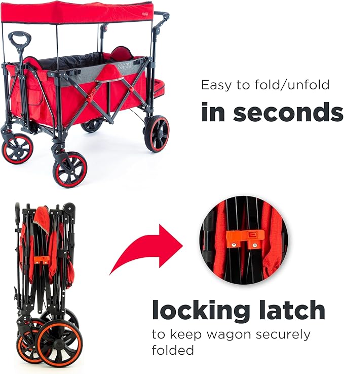 Creative Outdoor Push Pull All-Terrain Collapsible Folding Stroller Wagon for Kids, 150lbs Weight Capacity, Platinum Series, Beach, Park, Garden & Tailgate, (Red)