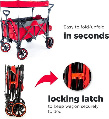 Creative Outdoor Push Pull All-Terrain Collapsible Folding Stroller Wagon for Kids, 150lbs Weight Capacity, Platinum Series, Beach, Park, Garden & Tailgate, (Red)