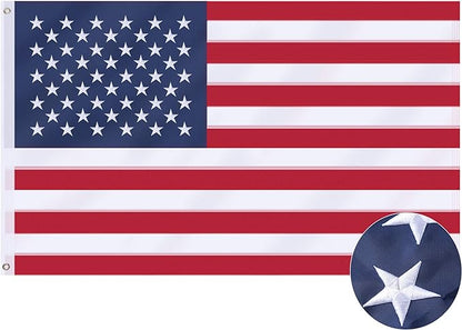 American Flag 5x8 Ft, US Deluxe Embroidered Heavy Duty Polyester Durable Outside Flags with Brass Grommets