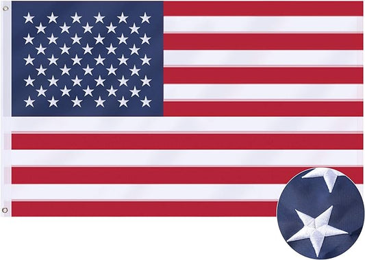 American Flag 6x10 Ft, US Deluxe Embroidered Heavy Duty Polyester Durable Outside Flags with Brass Grommets