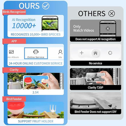 Smart Bird Feeder with Camera Solar Powered, 2.5K HD AI Identify 10000+ Species, Color Night Vision, 1.5L Bamboo Wood Feeder House Outside, Auto Capture & Notify, Ideal Gift for Bird Lovers