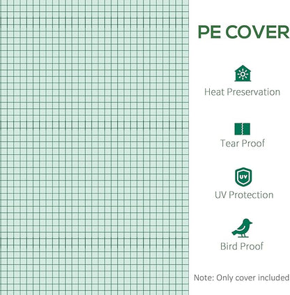 Outsunny 9.8' x 6.6' x 6.6' Plastic Greenhouse Cover Replacement, Heavy Duty Waterproof Tarp for Hoop House, Sheeting with 6 Windows, Door & Reinforcement Grid, Green