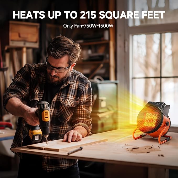 Greenhouse Heater with Remote, 1500W Outdoor Patio Heater with Digital Thermostat, Garage heater 24-Hour Timer for 3S Fast Heating, 3 Modes Adjustment, PTC Overheat Protection for Grow Ten