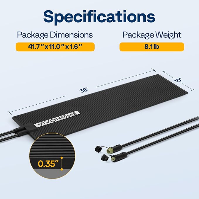 VIVOHOME 10" x 38" Snow Melting Mat with Grounding Wires, 0.35" Thickened SBR Rubber Heated Outdoor Mats, Heated Walkway Mats 1 Pack (Power Cord Not Included)