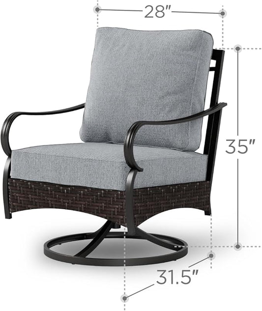 PHI VILLA Patio Swivel Chairs Set of 2, Outdoor Wicker Chairs with Thick Cushion, All Weather High Back Outdoor Furniture for Balcony Porch and Yard