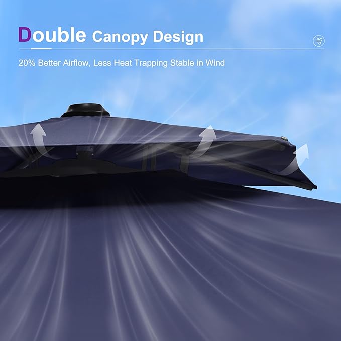 PURPLE LEAF 12FT Cantilever Outdoor Umbrellas Large Patio Umbrella Hanging Double Top Square Offset Umbrella with 360°Rotation Tilting Umbrella Outdoor Patio, Navy Blue