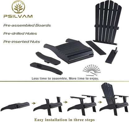 Psilvam Adirondack Chair, Oversized Poly Lumber Fire Pit Chair with Cup Holder, 350Lbs Support Patio Chairs for Garden, Weather Resistant Outdoors Seating, Relaxing Gift for Father & Mother (2, Black)