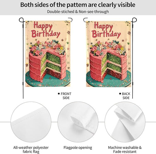 Happy Birthday Garden Flag Vertical Double Sided Outdoor Yard Flags 12.5x18 Inch Burlap Banners for House Lawn