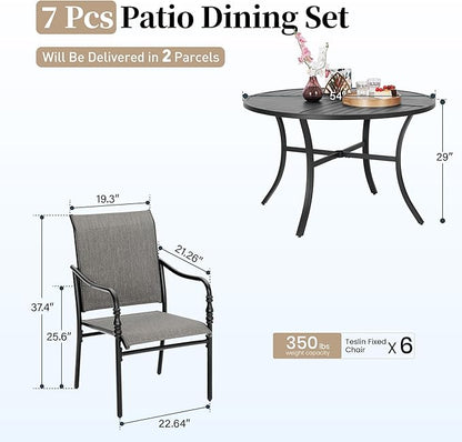 Patio Table and Chairs Set of 6, All-Weather Breathable Textilene Patio Chair with Gourd-Shaped Armrests, 54x54 Round Table with Umbrella Hole, 7 Pcs Metal Frame Patio Dining Set