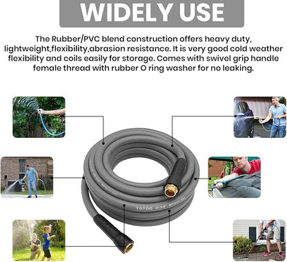 YOTOO Heavy Duty Hybrid Garden Water Hose 5/8-Inch by 100-Feet 150 PSI Kink Resistant, Flexible with Swivel Grip Handle and 3/4" GHT Solid Brass Fittings, Gray