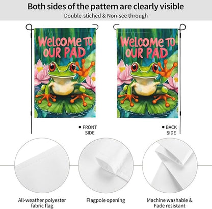 Frog Garden Flag Vertical Double Sided Outdoor Yard Flags 12.5x18 Inch Burlap Banners for House Lawn