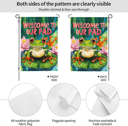Frog Garden Flag Vertical Double Sided Outdoor Yard Flags 12.5x18 Inch Burlap Banners for House Lawn