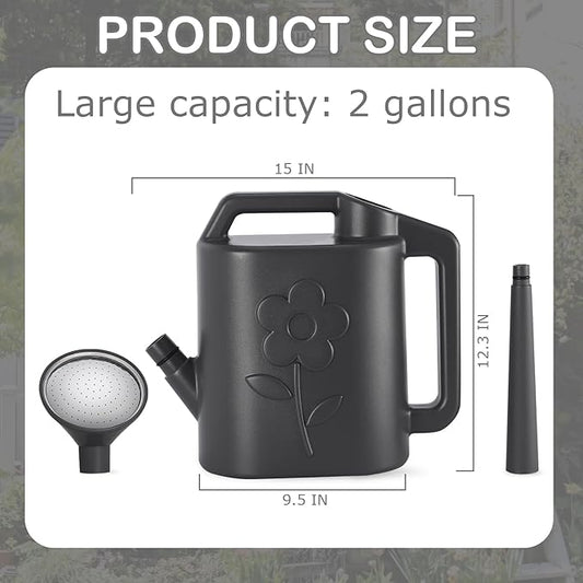 2 Gallon Watering Can for Indoor Plants, Garden Watering Cans for Outdoor Plant House Flower, Modern Plant Watering Can Large Long Spout with Sprinkler Head