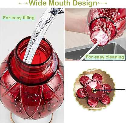 BOLITE Hummingbird Feeder, Glass Hummingbird Feeder for Outdoors, Meshy Texture Ball Shape Bottle, 20 Ounces, Red, Birthday Gifts for Women Men, Gifts for Mom Dad
