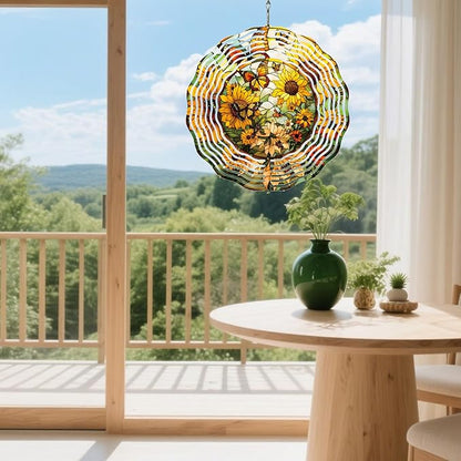 Metal Wind Spinners Outdoor Sunflower Decorations Garden Hanging, Festive Gifts for Women Mom Grandma, 25cm/ 9.84in 3D Wind Spinners for Garden Decor for Patio,Yard,Outdoor