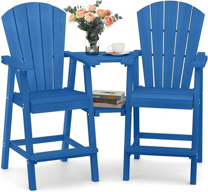 Ciokea Tall Adirondack Chairs Set of 2, HDPE Outdoor High Back Adirondack Chair with Double Connecting Tray, Weather Resistant Balcony Chairs for Deck, Lawn, Pool, Backyard, Navy Blue