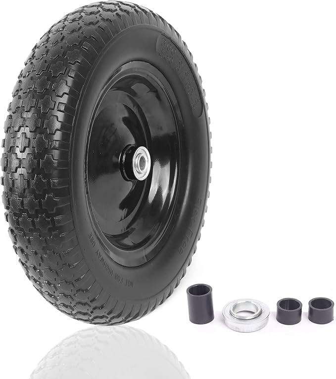 AR-PRO 4.80/4.00-8" Flat Free Tire and Wheel - 14.5" Solid Wheelbarrow Tires with 3" -7" Centered Hub and 5/8" Extra 3/4"Bearings - Universal for 4.80-8 4.00-8 4.00-6 3.50/3.00-8 Wheelbarrow Wheels