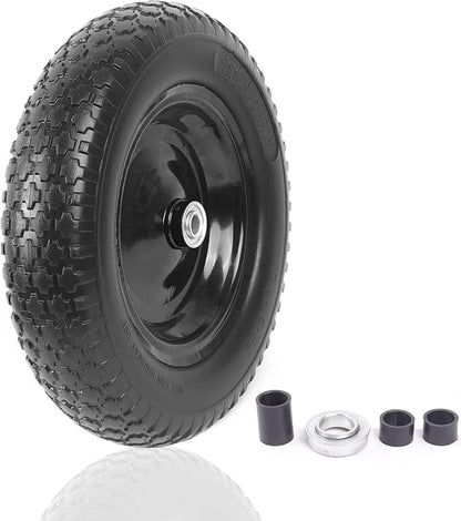 AR-PRO 4.80/4.00-8" Flat Free Tire and Wheel - 14.5" Solid Wheelbarrow Tires with 3" -7" Centered Hub and 5/8" Extra 3/4"Bearings - Universal for 4.80-8 4.00-8 4.00-6 3.50/3.00-8 Wheelbarrow Wheels