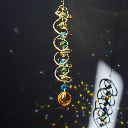 H&D HYALINE & DORA Glass Gazing Ball Spiral Tail Decorative Sun Catcher,20.5in Rainbow Maker Double-Spiral W/Yellow Crystal Ball Prism Sun Catcher for Indoor Outdoor Garden Decoration