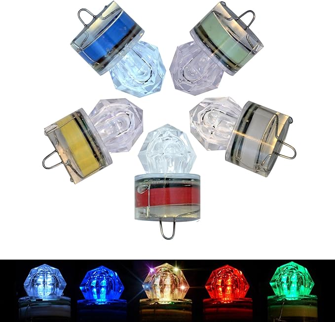 LED Underwater Fishing Lures，LED Lighted Bait Flasher，Deep Drop Fishing Lures，Fish Eye Attractive Light Bait Lure Lamp 5PCS