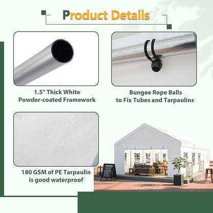16x32 FT Heavy Duty Party Tent, White Outdoor Canopy with Removable Sidewalls & 3 Storage Bags, Waterproof Gazebo for Wedding, Camping, BBQ, and Commercial Events