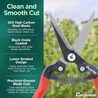 Gardeness Straight SK5 Steel Pruning Shear Garden Scissor Flower Leaf Trimmer Floral Fruits Picking Ultra Sharp Gardening Snips Bonsai Cutter Durable Effort-saving Clippers, Hand Pruners, Multipurpose