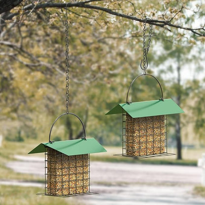FLINTER Bird Feeder for Outdoors, Suet Feeder Hanging Bird Feeder, Adjustable Chain Hanging for Garden Yard Outside - Suet Cake Feeders to Attracting Birds