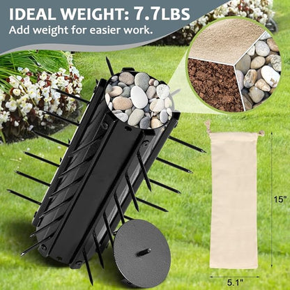 KELIXU Lawn Aerator Tool, 17” Manual Lawn Aerators Roller, Heavy Duty Rolling Lawn Air Aerator Tool with Spike Row, 58.5” H Grass Lawn Aeration Tool, Yard Tools for Garden, Cropland to Loose Soil