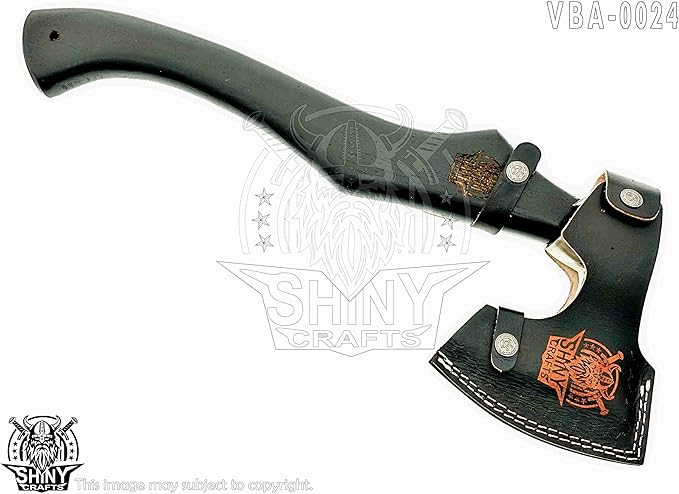 SHINY CRAFTS-Camping Axe Tomahawk Viking Bearded Axe Handmade Viking Axe with Ashwood Handle Viking Gifts for Men with Premium Quality Leather Sheath (SCA 24)