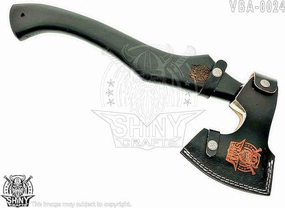 SHINY CRAFTS-Camping Axe Tomahawk Viking Bearded Axe Handmade Viking Axe with Ashwood Handle Viking Gifts for Men with Premium Quality Leather Sheath (SCA 24)