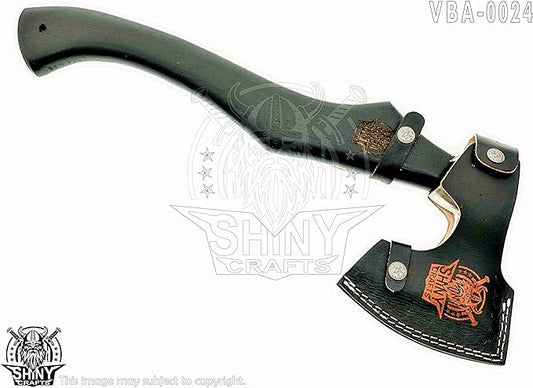 SHINY CRAFTS-Camping Axe Tomahawk Viking Bearded Axe Handmade Viking Axe with Ashwood Handle Viking Gifts for Men with Premium Quality Leather Sheath (SCA 24)