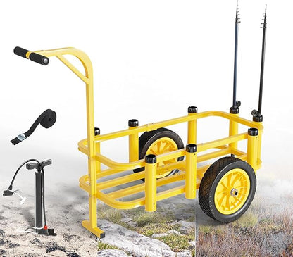 Bonnlo Fishing Cart, Surf Beach Fishing Cart, 12" Big No-Flat Airless Tires, Beach Buggy, 250 lbs Load Capacity