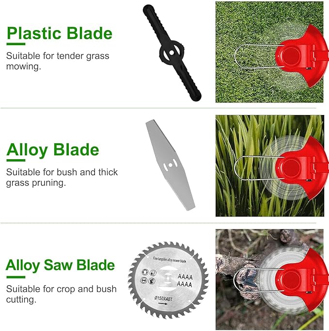Cordless String Trimmer & Weed Eater, Electric Weed Wacker & Lawn Edger Tool Battery Powered with 3 Types of Blades, Lightweight Grass Trimmer with 2*21V Battery, Brush Cutter for Lawn Garden