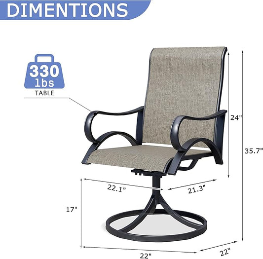 Outdoor Patio Swivel Dining Chairs Set of 6, All-Weather Swivel Rocker Chairs with Textilene High Back and Black Rust-Proof Metal Frame, Perfect for Patio, Lawn, Garden, or Backyard, Brown